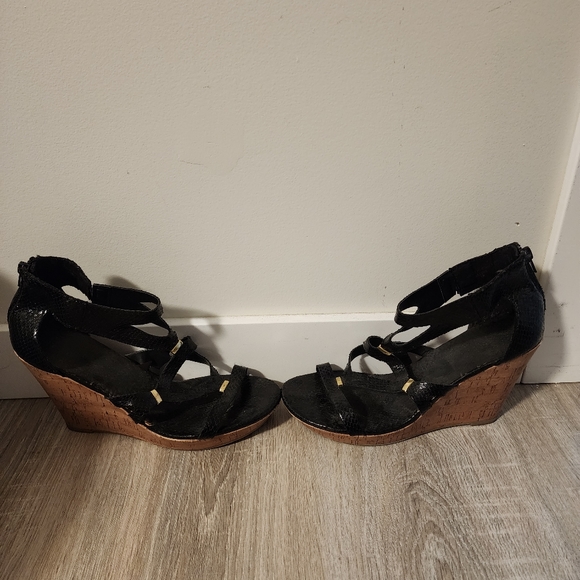 Black Brash Cork Heel Sandles Size 9 - Picture 2 of 6